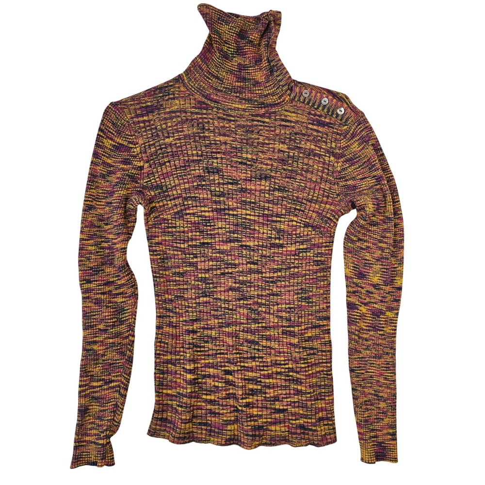 Sundance Womens Space Dye Ribbed Turtleneck Sweater Purple Yellow Size M